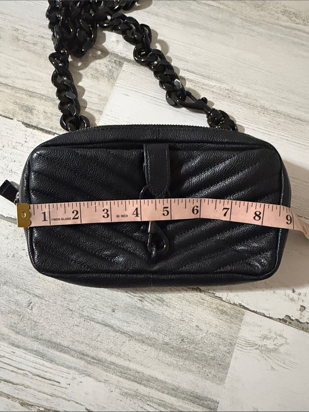 Rebecca Minkoff Black Quilted Leather Crossbody with Chunky Chain - Picture 8 of 11